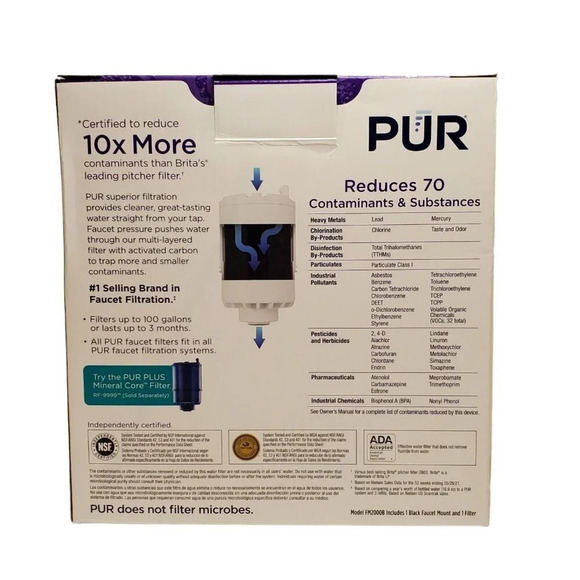 PUR FM2000B B Water Faucet Filtration System, Black Reduces 70 Contaminants - Picture 2 of 4